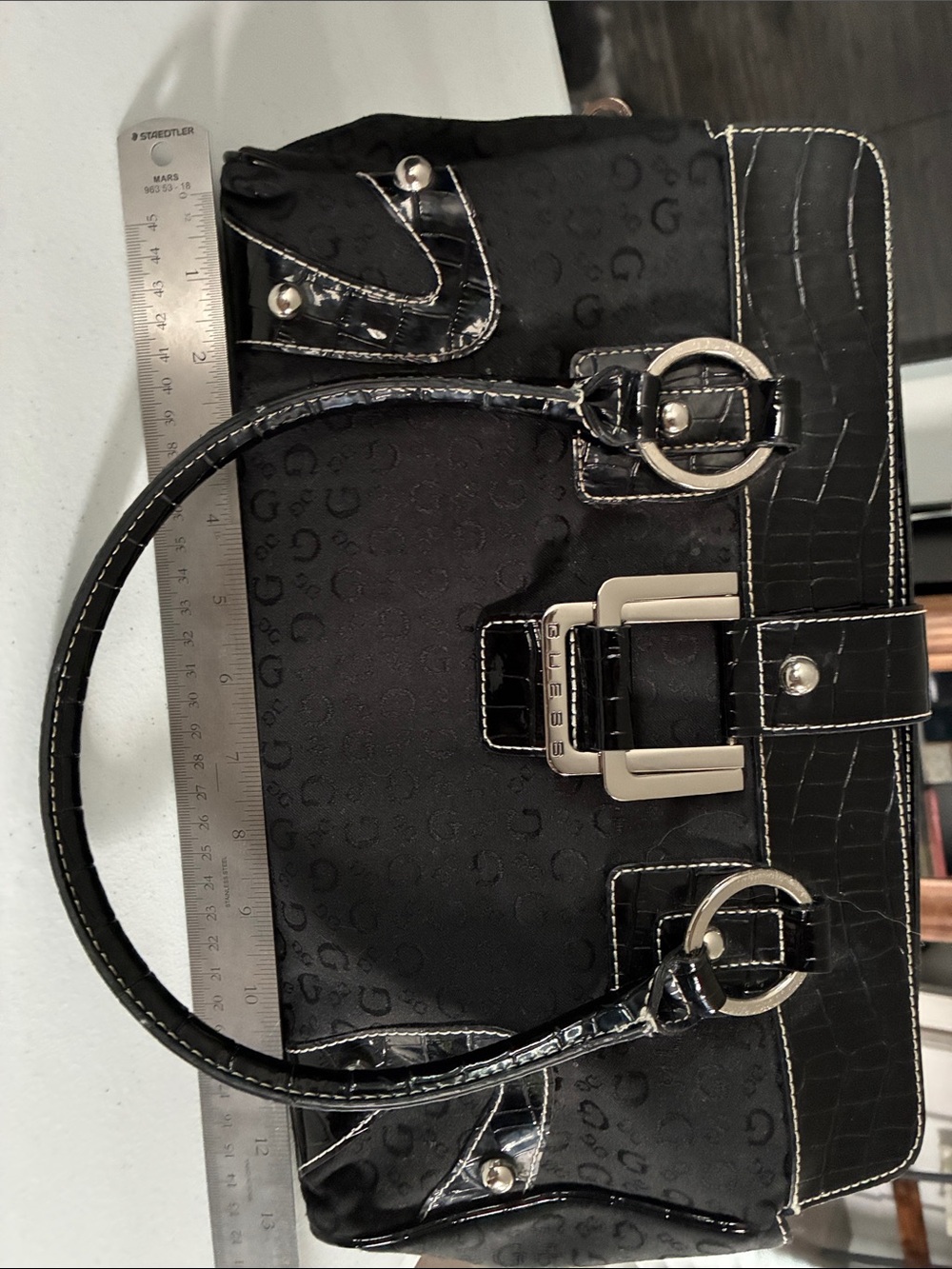 Guess Black Shoulder Bag with Silver Hardware